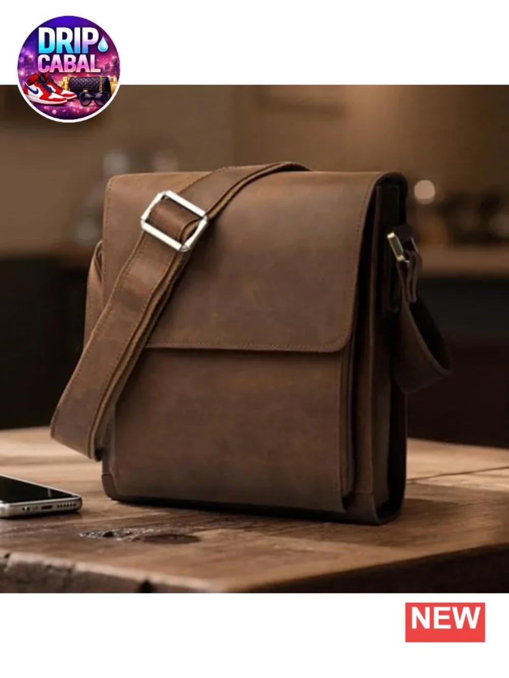 Genuine Leather Crossbody Messenger Bag for Men Work Travel Daily Casual